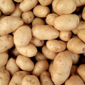 A close-up view of fresh organic potatoes piled together, showcasing natural texture and freshness.